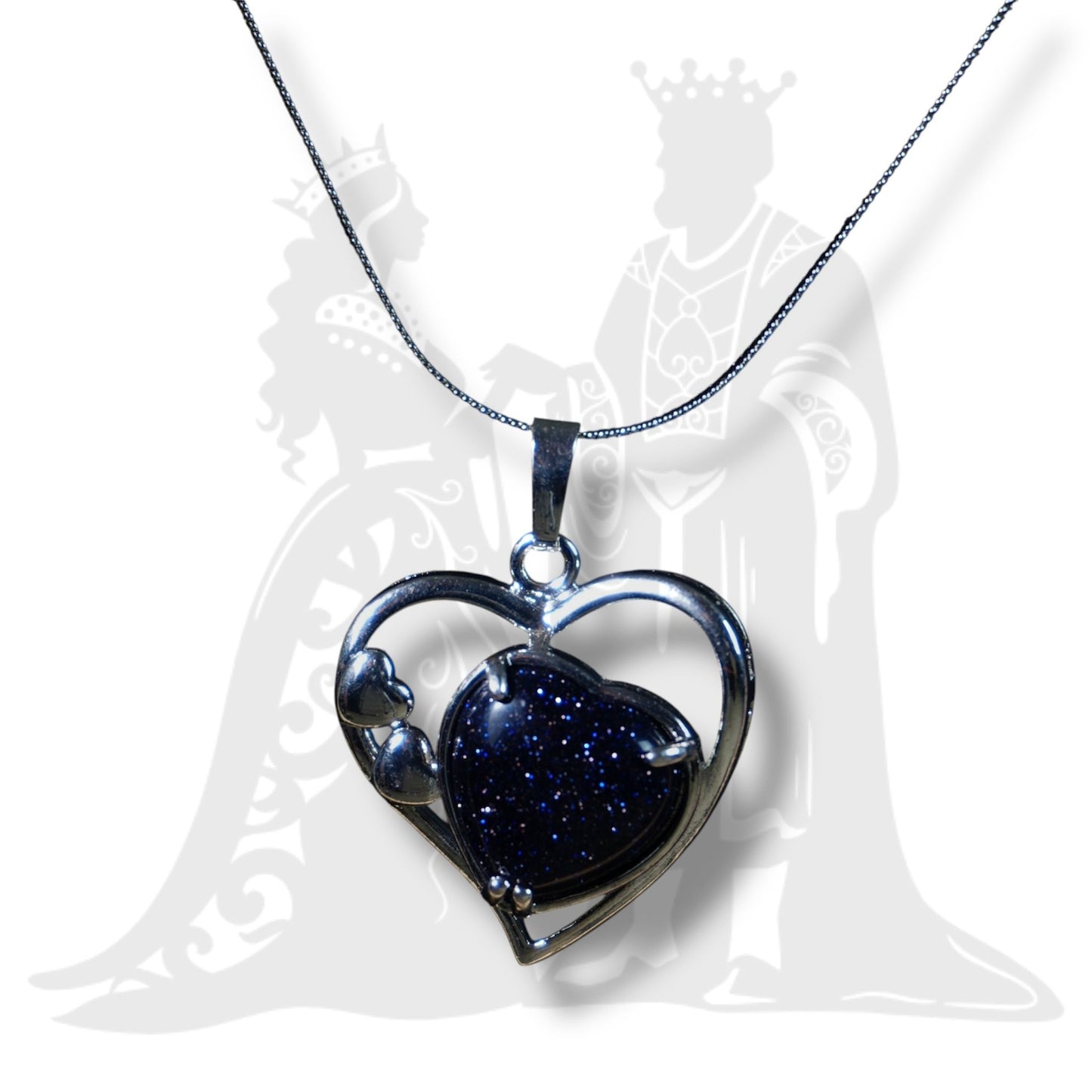 Szív medál fémmel Szintetikus Napkő kék 2,5x2,5cm