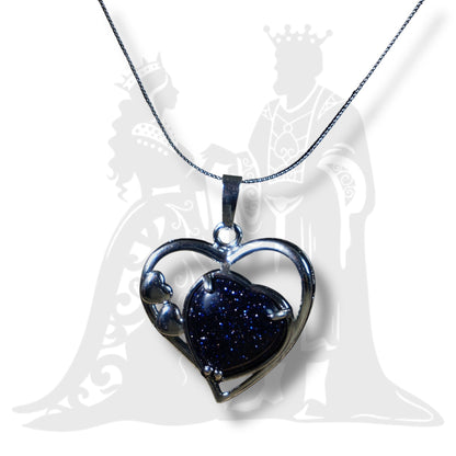 Szív medál fémmel Szintetikus Napkő kék 2,5x2,5cm